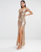 Tfnc Cold Shoulder Sequin Maxi Dress - Rose Gold