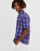 Asos Design Stretch Relaxed Check Shirt In Blue And Purple - Purple