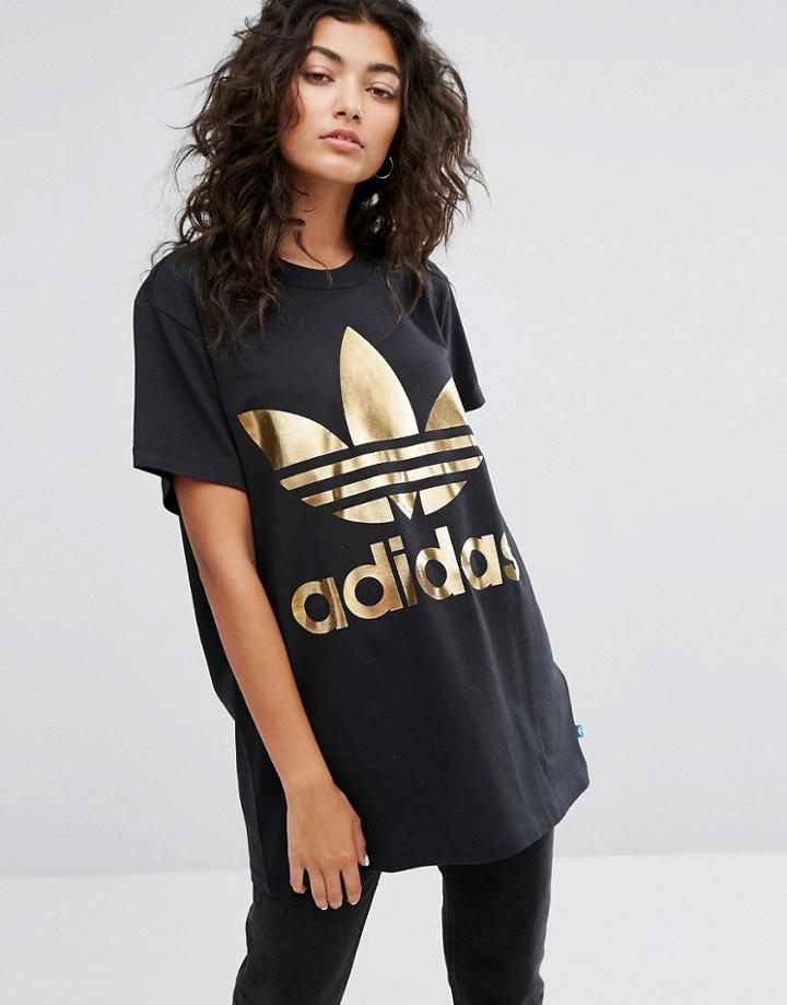 Adidas Originals Gold Trefoil Tee In Black - Black