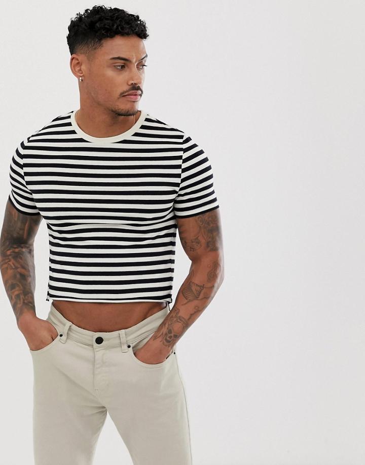 Asos Design Muscle Stripe Cropped T-shirt - Navy