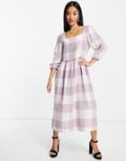 Trendyol Large Checked Midi Dress In Lilac-purple