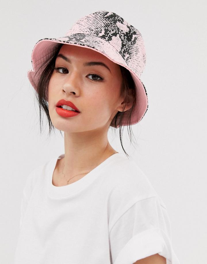 New Look Reversible Bucket Hat In Snake And Pink - Multi