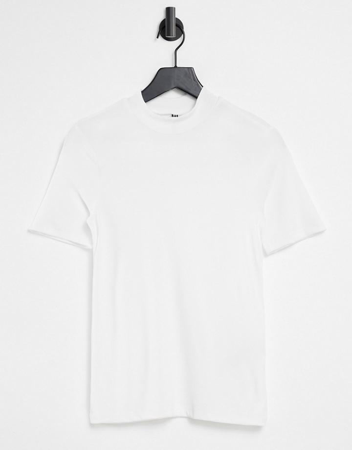 Pieces Ribbed T-shirt With High Neck In White