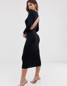 Asos Design Going Out Long Sleeve Backless Bodycon Midi Dress-black