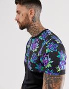 Asos 4505 Training T-shirt With Floral Contrast Panel And Quick Dry - Black