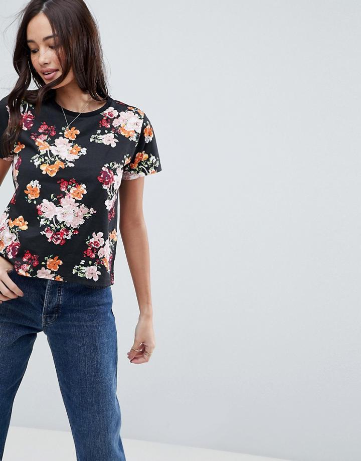 Asos T-shirt In Floral Print - Black