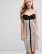 Elise Ryan Satin Pencil Dress With Hook & Eye Corset Detail - Multi