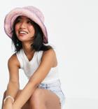 South Beach Straw Crochet Bucket Hat In Pink