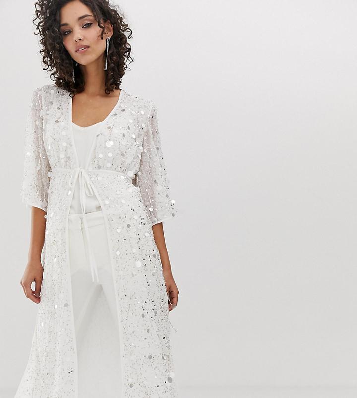 River Island Embellished Tie Front Kimono In White - Cream