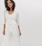 River Island Embellished Tie Front Kimono In White - Cream