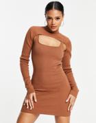 Parallel Lines Cut Out Overlayer Mini Dress In Brown