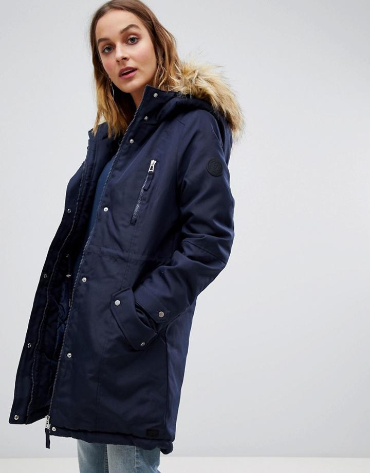 Vero Moda Faux Fur Trim Expedition Parka - Navy