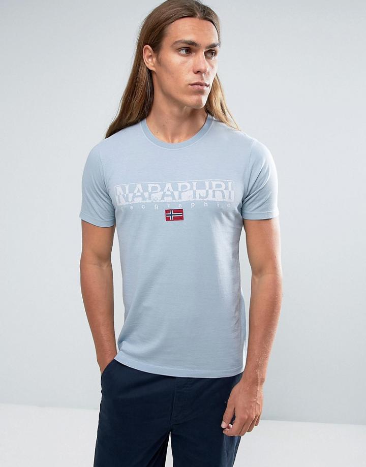 Napapijri Sapriol Logo T-shirt In Light Blue - Blue