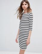 Ichi Stripe Bodycon Dress - Black