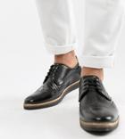 Asos Design Brogue Shoes In Black Leather With Wedge Sole - Black