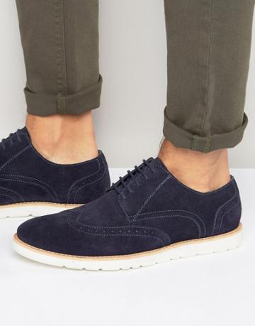 Frank Wright Brogues In Navy Suede - Blue
