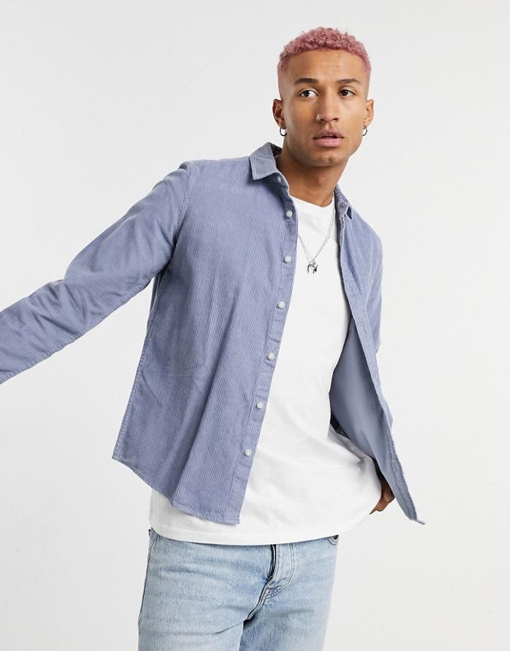 Asos Design Regular Fit Cord Shirt In Blue-blues