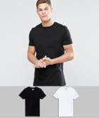 Asos 2 Pack Longline T-shirt In Black/white With Crew Neck Save - Multi