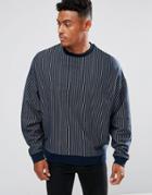 Asos Oversized Sweatshirt With Navy Stripe - Navy