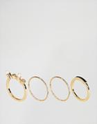 Asos Pack Of 4 Stone And Pearl Rings - Gold