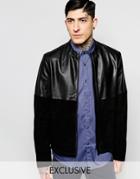 Black Dust Leather Jacket With Suede Panelling - Black