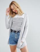 Asos Cardigan In Fine Knit With Rib Detail - Gray