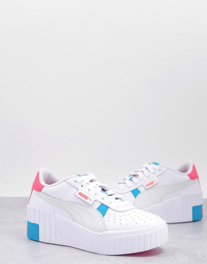 Puma Cali Wedge Sneakers In White And Blue