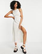 Asos Design Cut Out Midi Sundress With Splits In Stone-neutral
