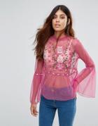 Miss Selfridge Embroidered Blouse - Pink