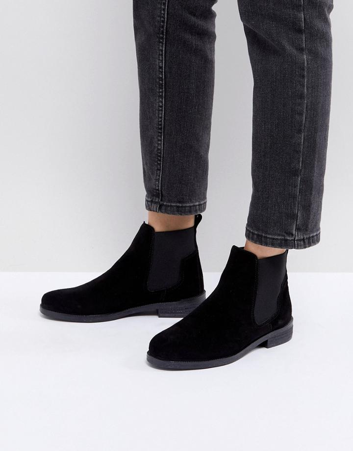 Office Jamie Black Suede Flat Chelsea Boots - Black