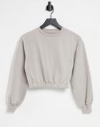 Pull & Bear Cropped Sweatshirt With Elasticated Waist In Stone-grey