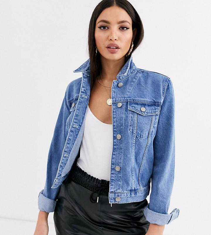 Asos Design Tall Denim Shrunken Jacket In Blue