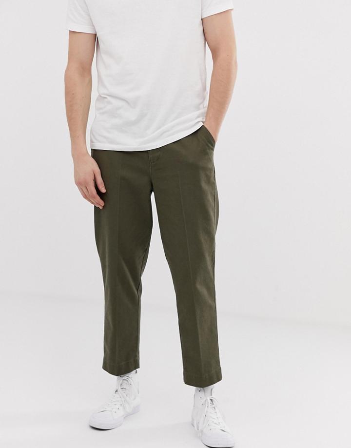 Asos Design Relaxed Pants With Front Crease In Khaki - Green