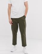 Asos Design Relaxed Pants With Front Crease In Khaki - Green