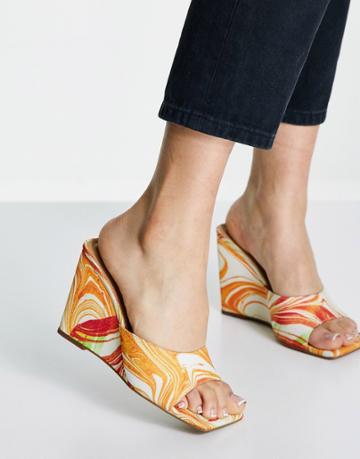 Topshop Rhyme Wedge Mule In Orange Marble