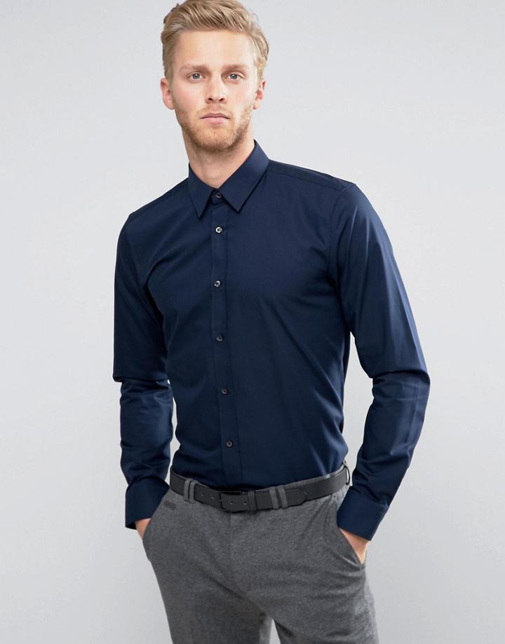 Hugo By Hugo Boss Elisha Shirt Poplin Slim Fit In Navy - Navy