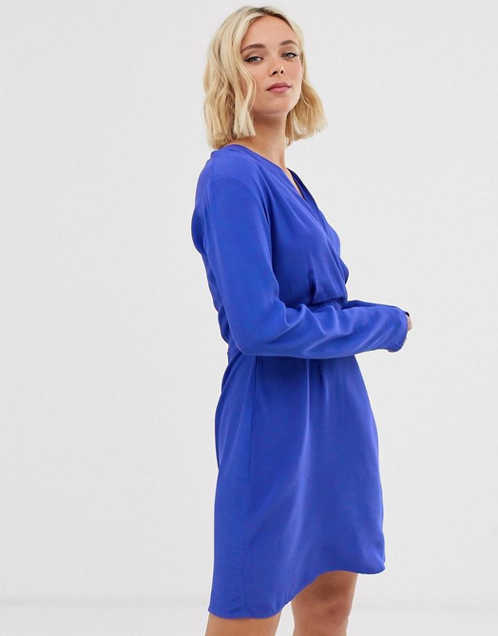 Pieces V Neck Dress-blue