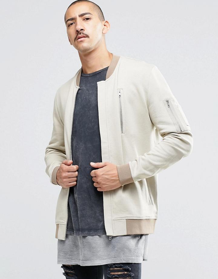 Asos Jersey Ma1 Bomber Jacket In Beige - Beige