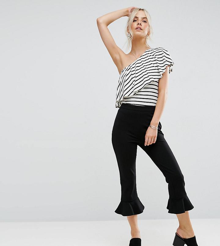 New Look Petite Peplum Hem Pants In Black - Blue