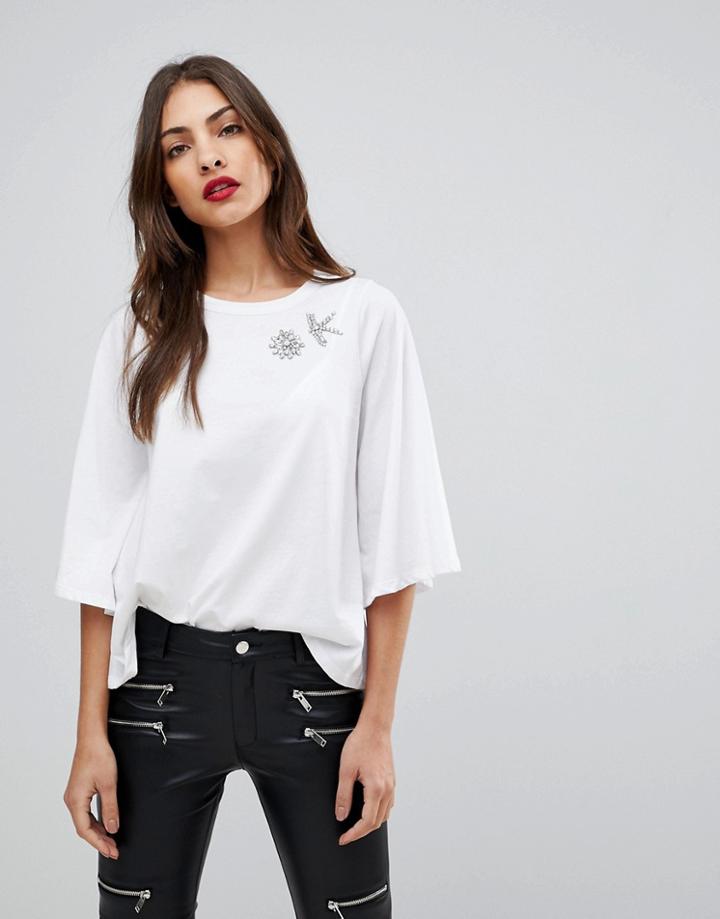 Mango Brooch Detail Top - White