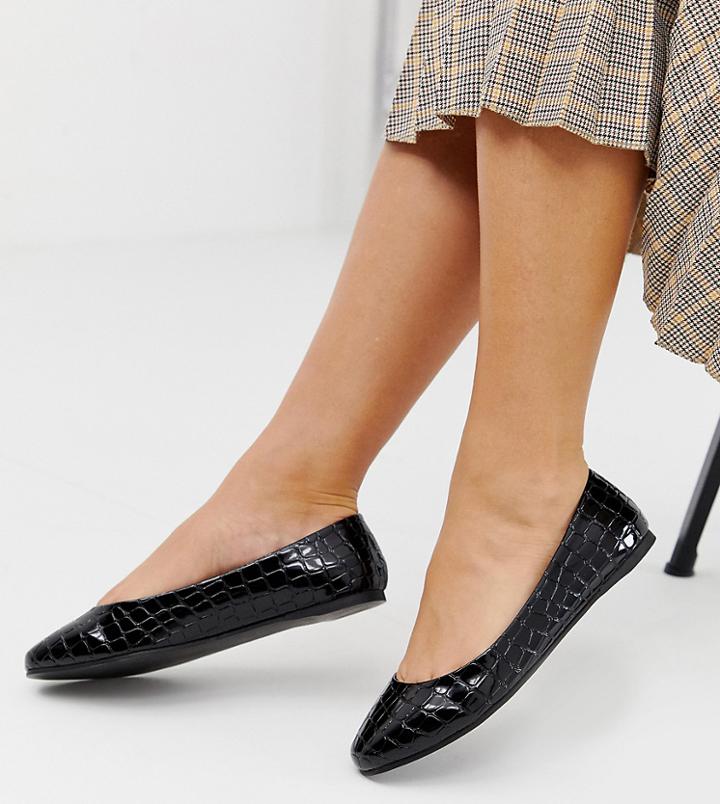 Asos Design Wide Fit Lassie Ballet Flats In Black Croc - Black