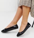 Asos Design Wide Fit Lassie Ballet Flats In Black Croc - Black