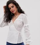 Fashion Union Tall Wrap Top In Broderie-white