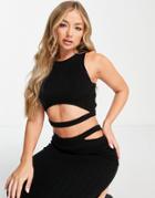 Asos Design Sleeveless Knitted Top With Cut Out Strap Detail In Black - Part Of A Set