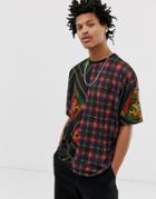 Asos Design Oversized T-shirt With Check And Cherub Print-black