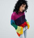 Rokoko Festival Oversized Open Knit Sweater In Rainbow Stripe - Multi