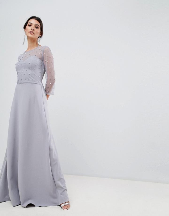 Little Mistress Long Sleeve Maxi Dress - Gray