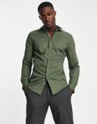 Asos Design Stretch Slim Fit Shirt In Khaki-green