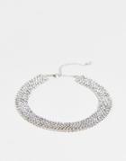 True Decadence Wide Collar Choker Necklace In All-over Crystal-silver