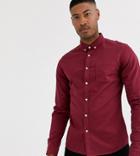 Asos Design Tall Stretch Slim Denim Shirt In Burgundy-red